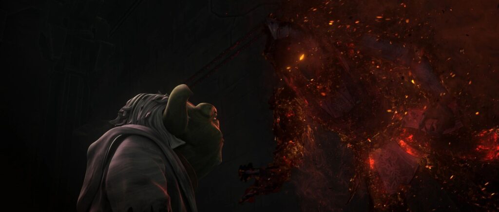 Yoda találkozik Darth Bane szellemével a Moraband/Korriban bolygón.