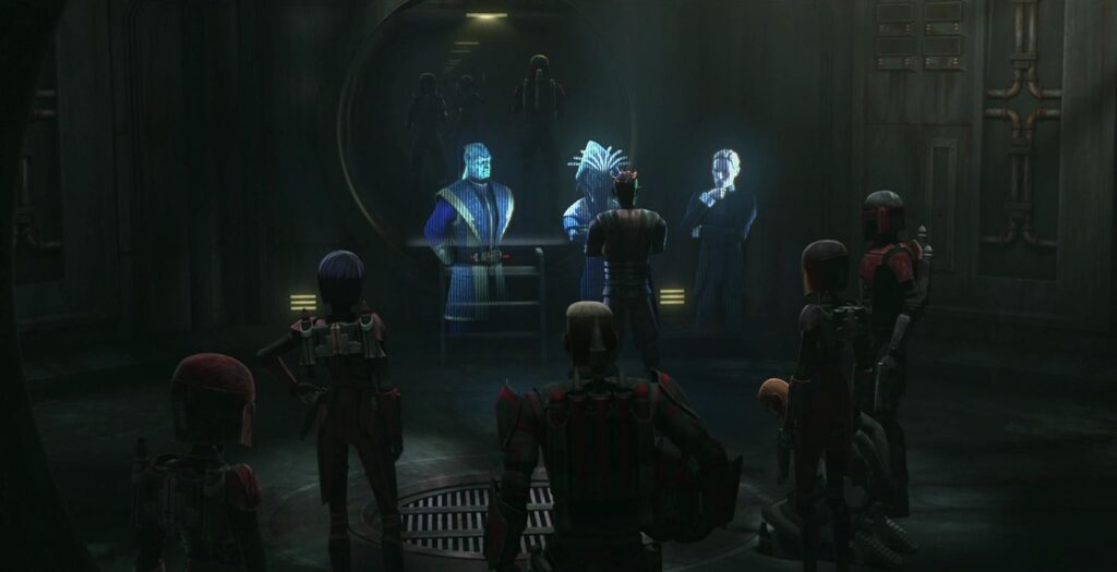 Az Árnyék Kollektíva gyűlése a Mandalore ostromát megelőzően (Forrás: Wookieepedia)